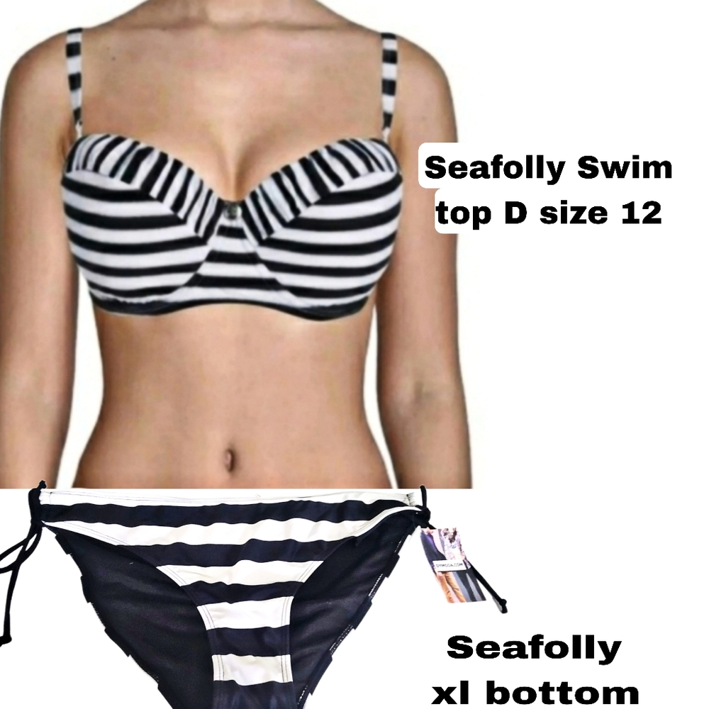 NWT 2pc swim Full support Underwire Bra D size 12  suit. Xl bottoms "seafolly"